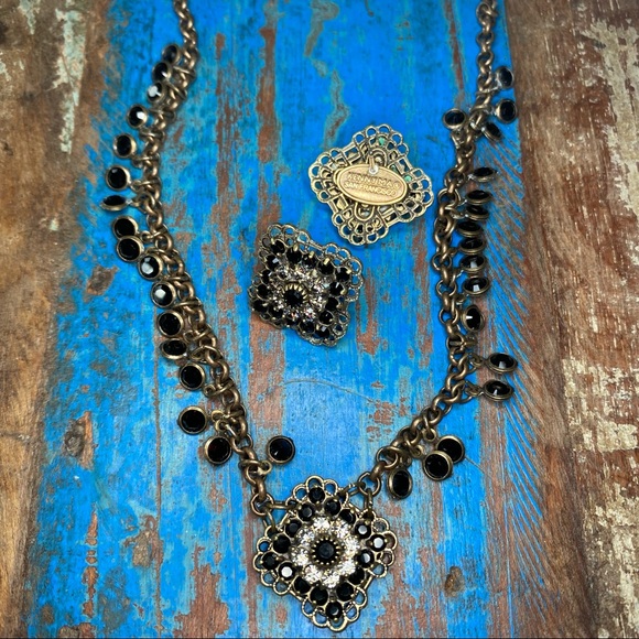 SET! Earrings + Necklace w Dangles Black & Clear Swarovski Crystals by Kenny Ma - Picture 3 of 12